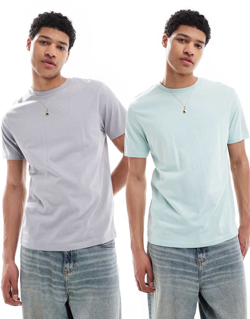 ASOS DESIGN - 2er-Pack Basic-T-Shirts in Grau und Blau mit Rundhalsausschnitt-Bunt ASOS DESIGN - 2er-Pack Basic-T-Shirts in Grau und Blau mit Rundhalsausschnitt-Bunt von ASOS DESIGN
