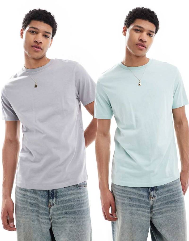 ASOS DESIGN - 2er-Pack Basic-T-Shirts in Grau und Blau mit Rundhalsausschnitt-Bunt von ASOS DESIGN