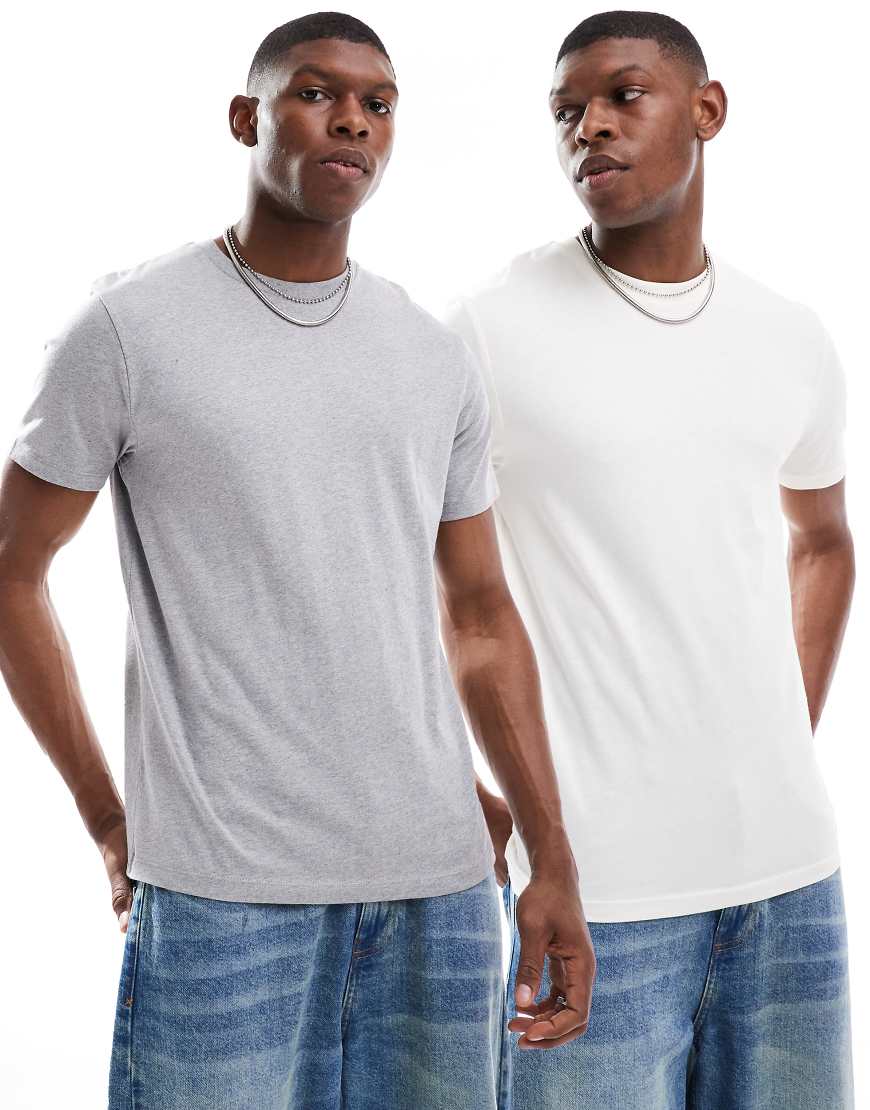 ASOS DESIGN - 2er-Pack Basic-T-Shirts in Grau und Cremeweiß mit Rundhalsausschnitt-Bunt ASOS DESIGN - 2er-Pack Basic-T-Shirts in Grau und Cremeweiß mit Rundhalsausschnitt-Bunt von ASOS DESIGN
