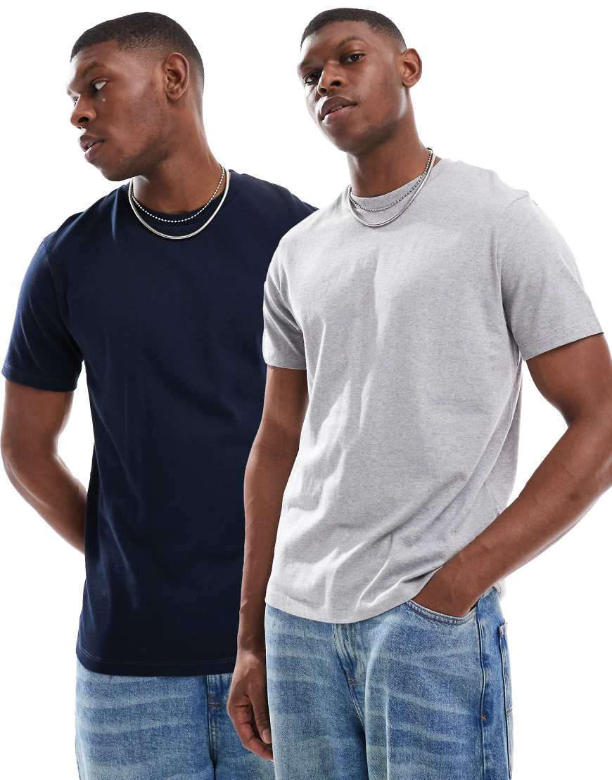ASOS DESIGN - 2er-Pack Basic-T-Shirts in Grau und Marineblau mit Rundhalsausschnitt-Bunt ASOS DESIGN - 2er-Pack Basic-T-Shirts in Grau und Marineblau mit Rundhalsausschnitt-Bunt von ASOS DESIGN