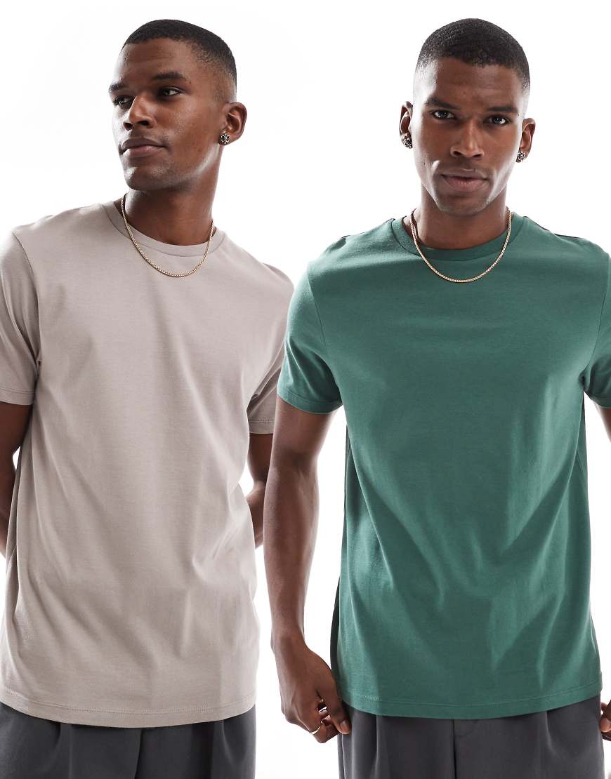 ASOS DESIGN - 2er-Pack Basic-T-Shirts in Grün und Steinbeige mit Rundhalsausschnitt-Bunt ASOS DESIGN - 2er-Pack Basic-T-Shirts in Grün und Steinbeige mit Rundhalsausschnitt-Bunt von ASOS DESIGN