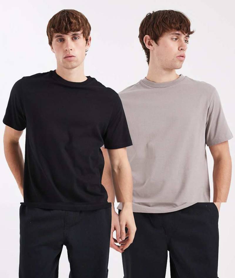 ASOS DESIGN - 2er-Pack Basic-T-Shirts in Schwarz und Anthrazit mit Rundhalsausschnitt-Bunt von ASOS DESIGN