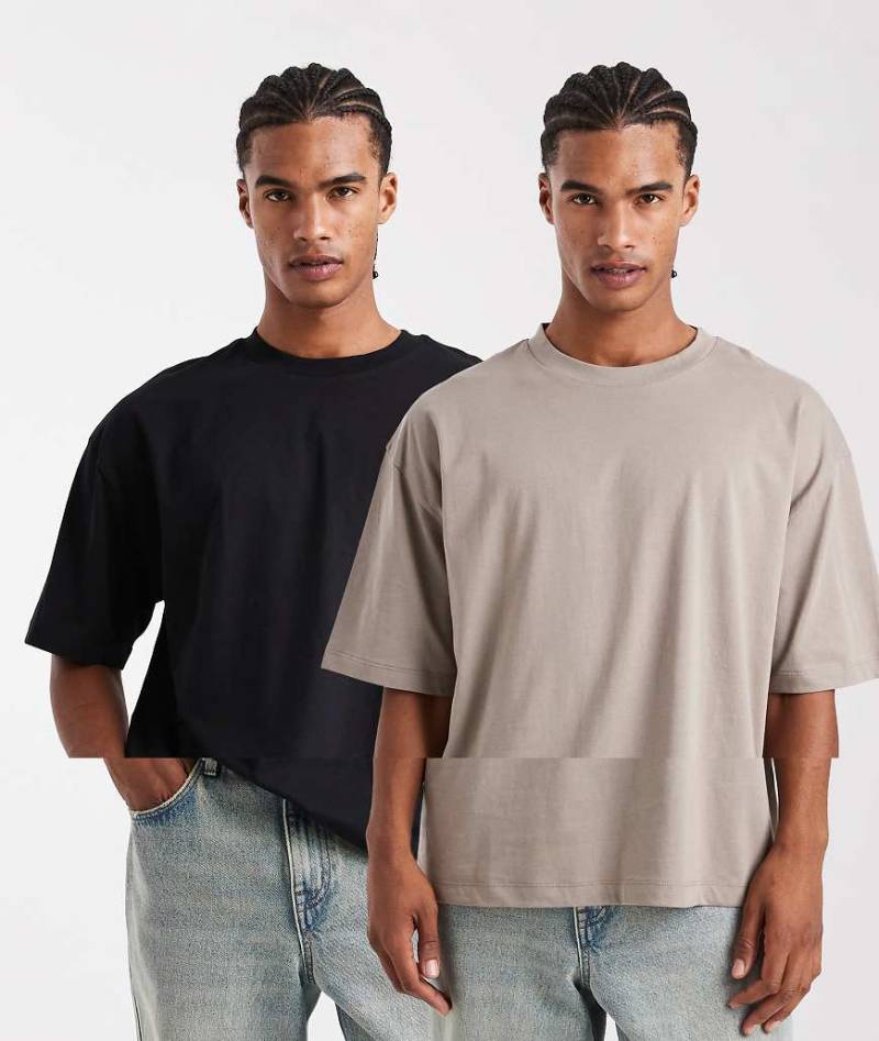ASOS DESIGN - 2er-Pack Basic-T-Shirts in Steinfarben und Schwarz mit Oversize-Passform-Bunt ASOS DESIGN - 2er-Pack Basic-T-Shirts in Steinfarben und Schwarz mit Oversize-Passform-Bunt von ASOS DESIGN