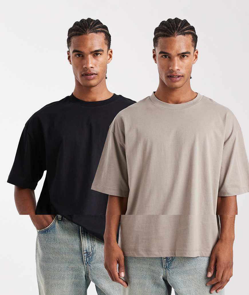 ASOS DESIGN - 2er-Pack Basic-T-Shirts in Steinfarben und Schwarz mit Oversize-Passform-Bunt ASOS DESIGN - 2er-Pack Basic-T-Shirts in Steinfarben und Schwarz mit Oversize-Passform-Bunt von ASOS DESIGN