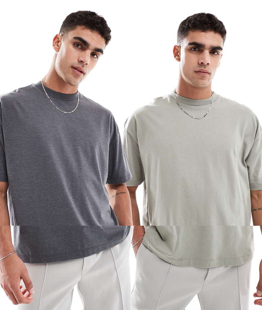 ASOS DESIGN - 2er-Pack Basic-T-Shirts in meliertem Anthrazit und Khaki mit Oversize-Schnitt-Bunt ASOS DESIGN - 2er-Pack Basic-T-Shirts in meliertem Anthrazit und Khaki mit Oversize-Schnitt-Bunt von ASOS DESIGN