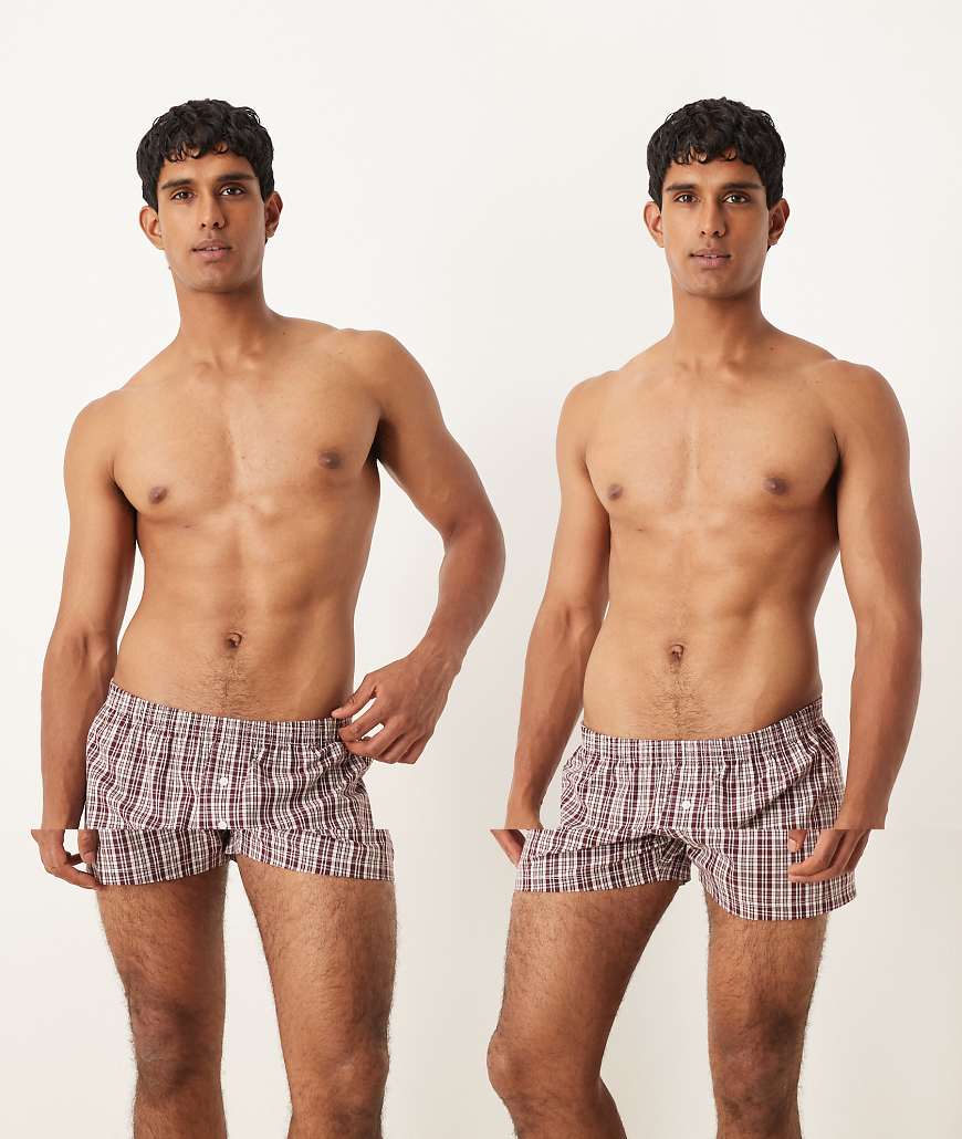 ASOS DESIGN - 2er-Pack Boxershorts aus Webstoff in rot kariert von ASOS DESIGN