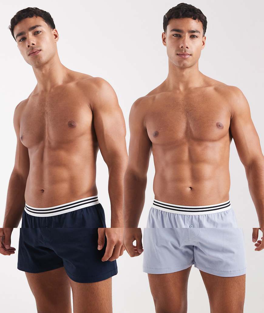 ASOS DESIGN - 2er-Pack Boxershorts in Blau mit gestreiftem Bund ASOS DESIGN - 2er-Pack Boxershorts in Blau mit gestreiftem Bund von ASOS DESIGN