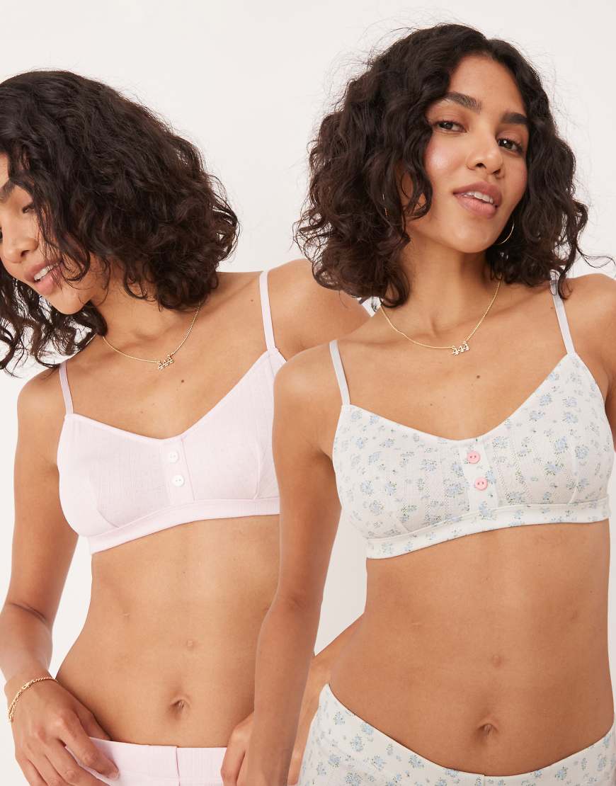 ASOS DESIGN - 2er-Pack Bustiers in Rosa mit Lochmuster sowie mit Kontrast-Ziernaht und Blümchenmuster-Bunt ASOS DESIGN - 2er-Pack Bustiers in Rosa mit Lochmuster sowie mit Kontrast-Ziernaht und Blümchenmuster-Bunt von ASOS DESIGN