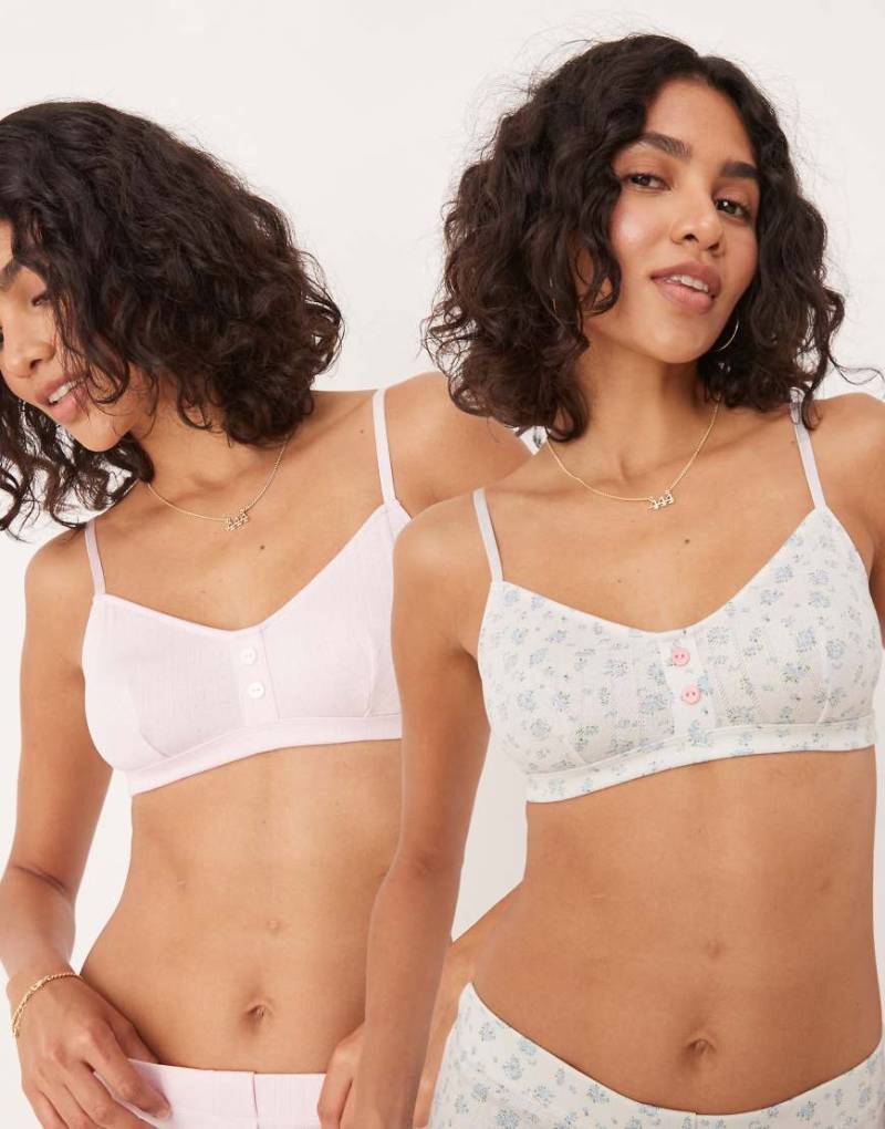 ASOS DESIGN - 2er-Pack Bustiers in Rosa mit Lochmuster sowie mit Kontrast-Ziernaht und Blümchenmuster-Bunt von ASOS DESIGN
