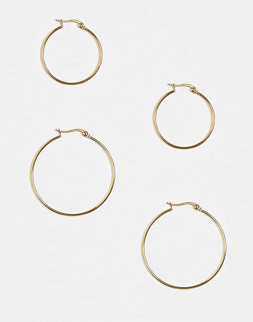 ASOS DESIGN - 2er-Pack Creolen aus wasserfestem Edelstahl in Gold-Optik-Goldfarben von ASOS DESIGN