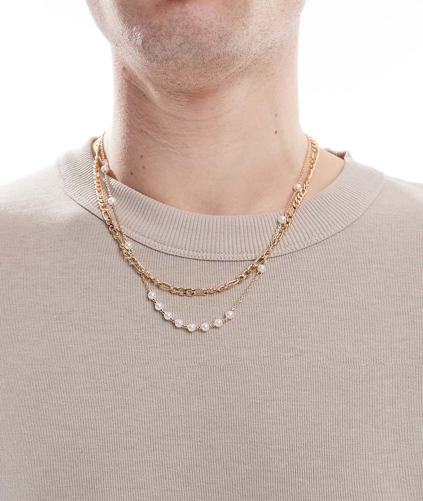 ASOS DESIGN - 2er-Pack Halsketten in Goldoptik mit Kunstperlen-Goldfarben ASOS DESIGN - 2er-Pack Halsketten in Goldoptik mit Kunstperlen-Goldfarben von ASOS DESIGN