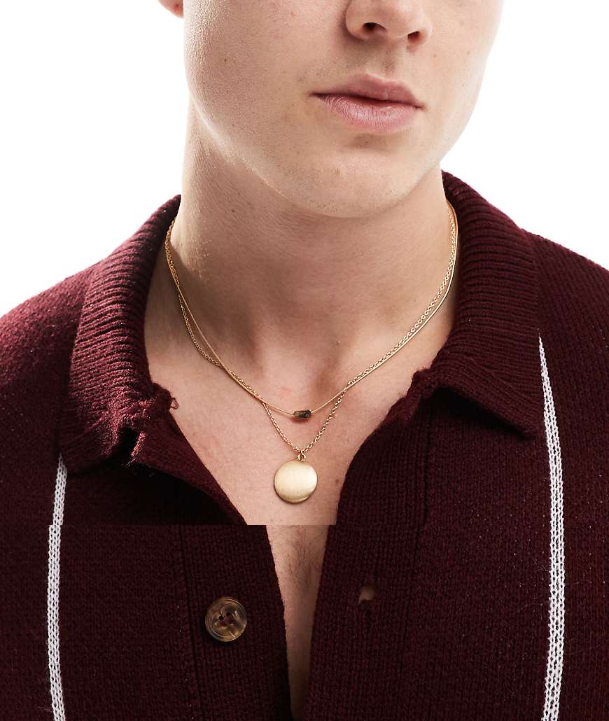 ASOS DESIGN - 2er-Pack Halsketten mit Medaillon in angerauter Goldoptik-Goldfarben ASOS DESIGN - 2er-Pack Halsketten mit Medaillon in angerauter Goldoptik-Goldfarben von ASOS DESIGN