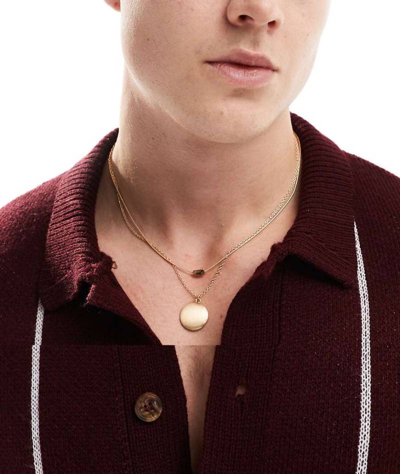 ASOS DESIGN - 2er-Pack Halsketten mit Medaillon in angerauter Goldoptik-Goldfarben von ASOS DESIGN