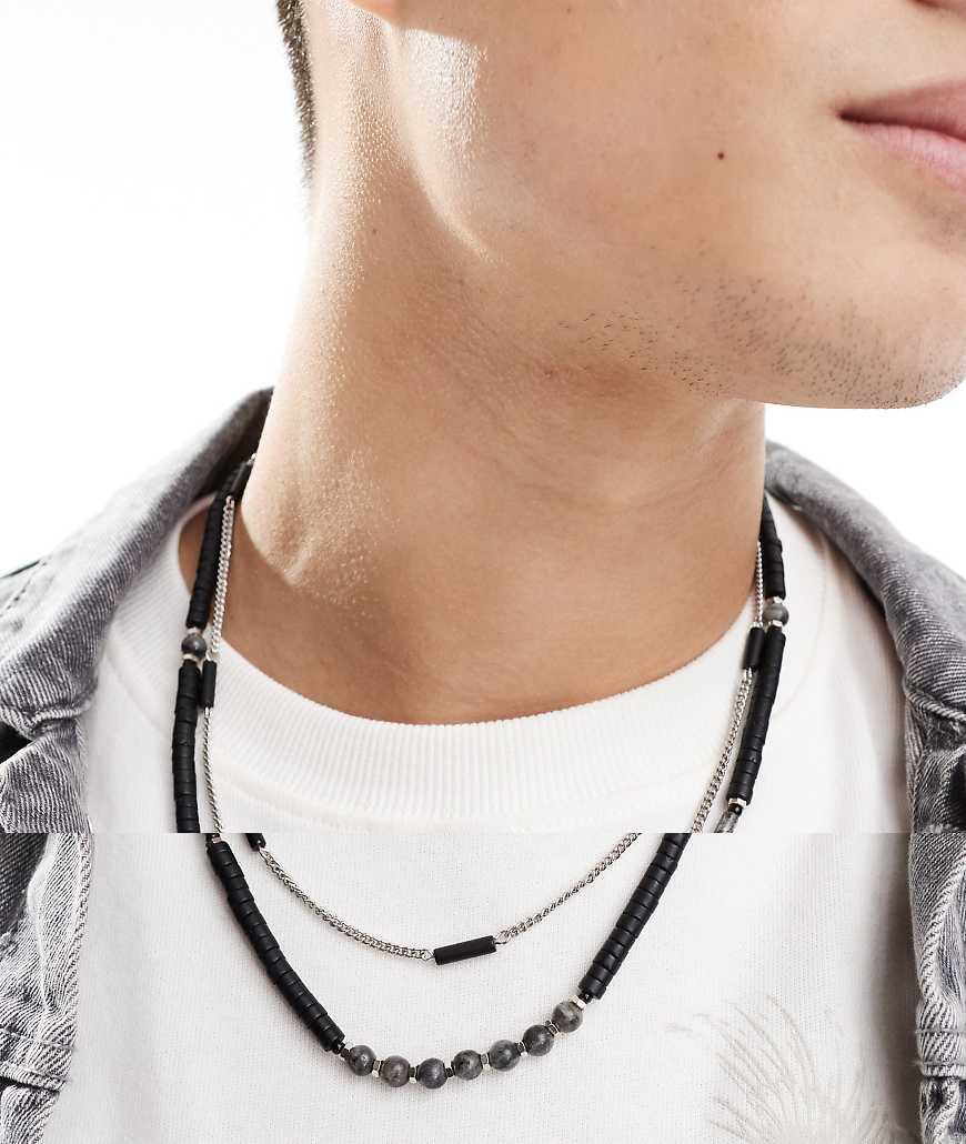 ASOS DESIGN - 2er-Pack Halsketten mit Zierperlen und Halbedelsteinen in Braun und Silberoptik ASOS DESIGN - 2er-Pack Halsketten mit Zierperlen und Halbedelsteinen in Braun und Silberoptik von ASOS DESIGN
