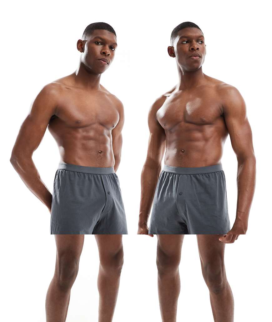 ASOS DESIGN - 2er-Pack Jersey-Boxershorts in Schattengrau von ASOS DESIGN