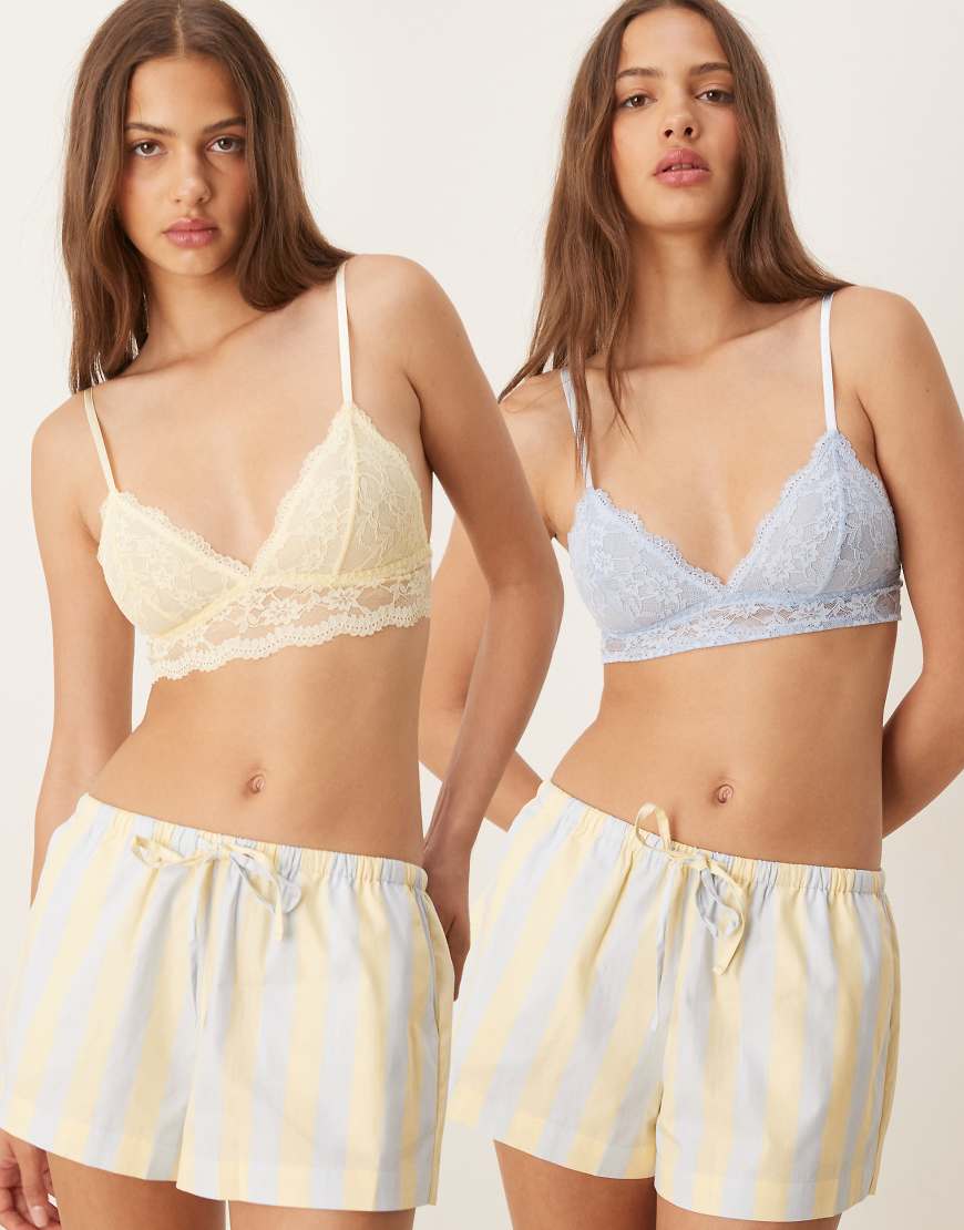 ASOS DESIGN - 2er-Pack Longline-Bustiers aus Spitze in Zitronengelb und Babyblau-Bunt von ASOS DESIGN