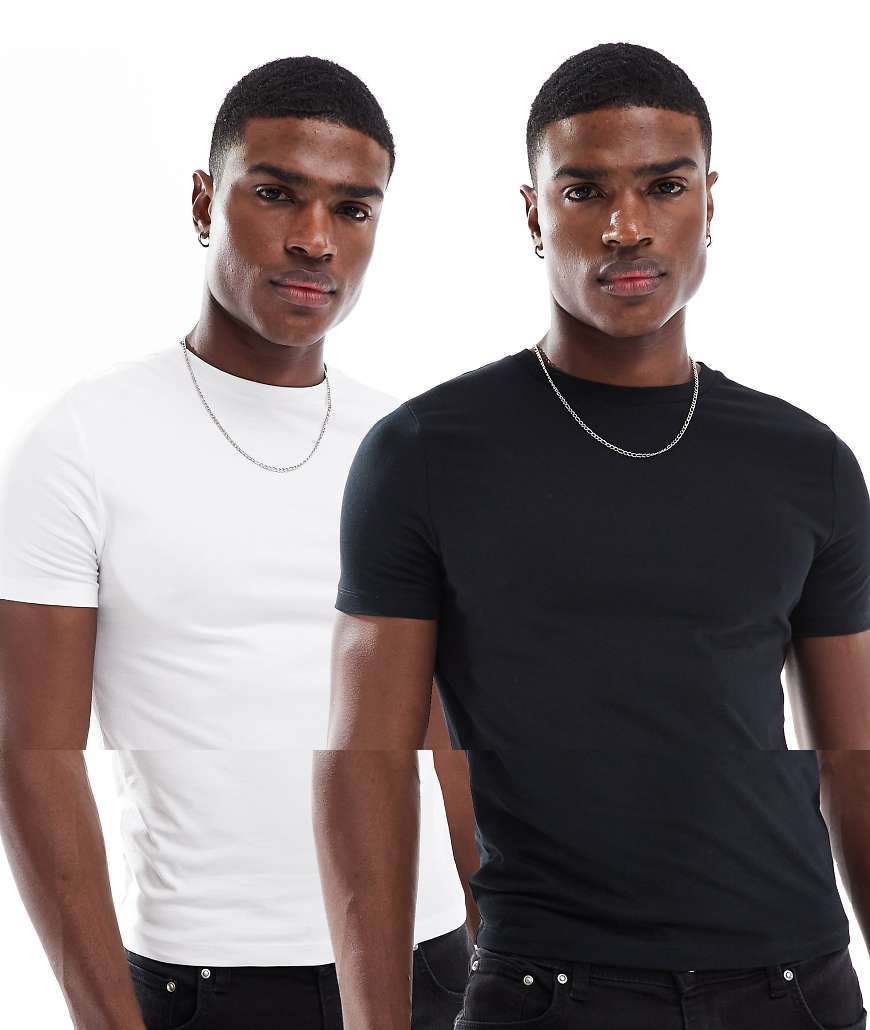 ASOS DESIGN - Essential - 2er-Pack körperbetonte T-Shirts in Schwarz und Weiß-Bunt ASOS DESIGN - Essential - 2er-Pack körperbetonte T-Shirts in Schwarz und Weiß-Bunt von ASOS DESIGN