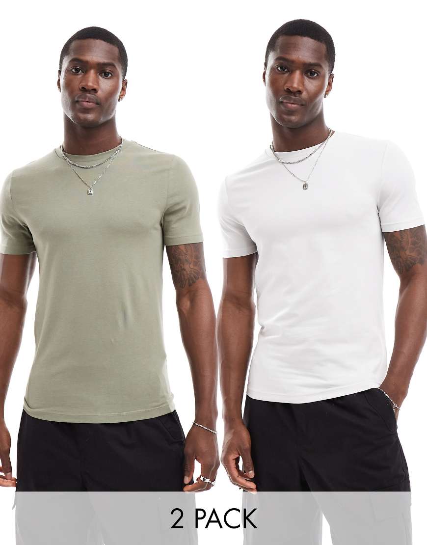 ASOS DESIGN - 2er-Pack Muskelshirts in Grau und Khaki-Bunt ASOS DESIGN - 2er-Pack Muskelshirts in Grau und Khaki-Bunt von ASOS DESIGN