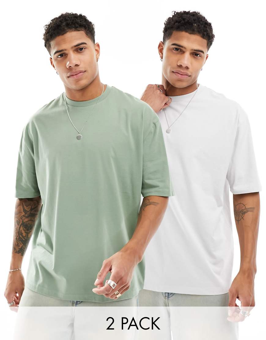ASOS DESIGN - Essential - 2er-Pack Oversize-T-Shirts in Grau und Grün-Bunt ASOS DESIGN - Essential - 2er-Pack Oversize-T-Shirts in Grau und Grün-Bunt von ASOS DESIGN