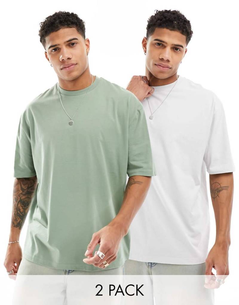 ASOS DESIGN - Essential - 2er-Pack Oversize-T-Shirts in Grau und Grün-Bunt von ASOS DESIGN