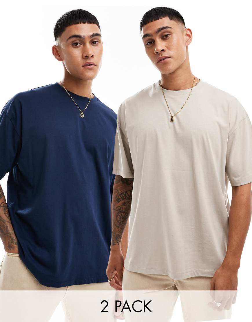 ASOS DESIGN - Essential - 2er-Pack Oversize-T-Shirts in Steinbeige und Marineblau-Bunt ASOS DESIGN - Essential - 2er-Pack Oversize-T-Shirts in Steinbeige und Marineblau-Bunt von ASOS DESIGN