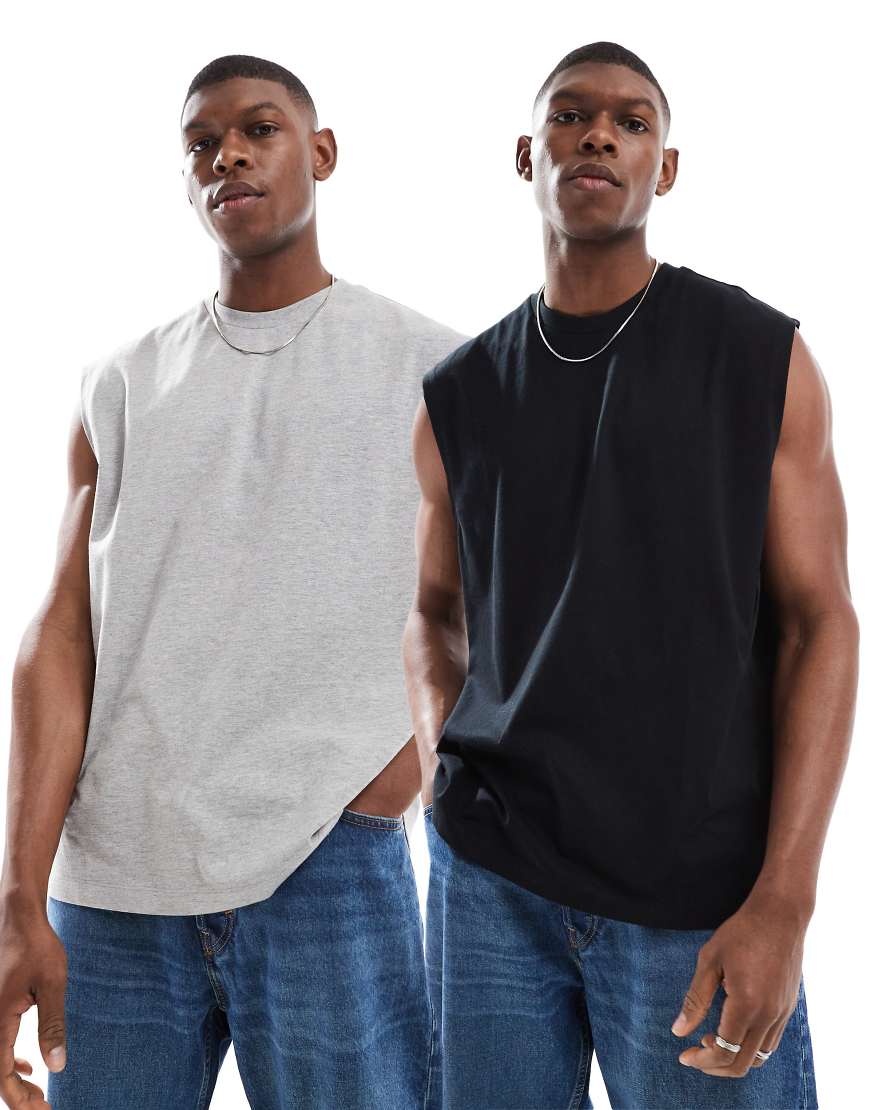 ASOS DESIGN - 2er-Pack Oversize-Tanktops in Schwarz und Grau meliert-Bunt ASOS DESIGN - 2er-Pack Oversize-Tanktops in Schwarz und Grau meliert-Bunt von ASOS DESIGN