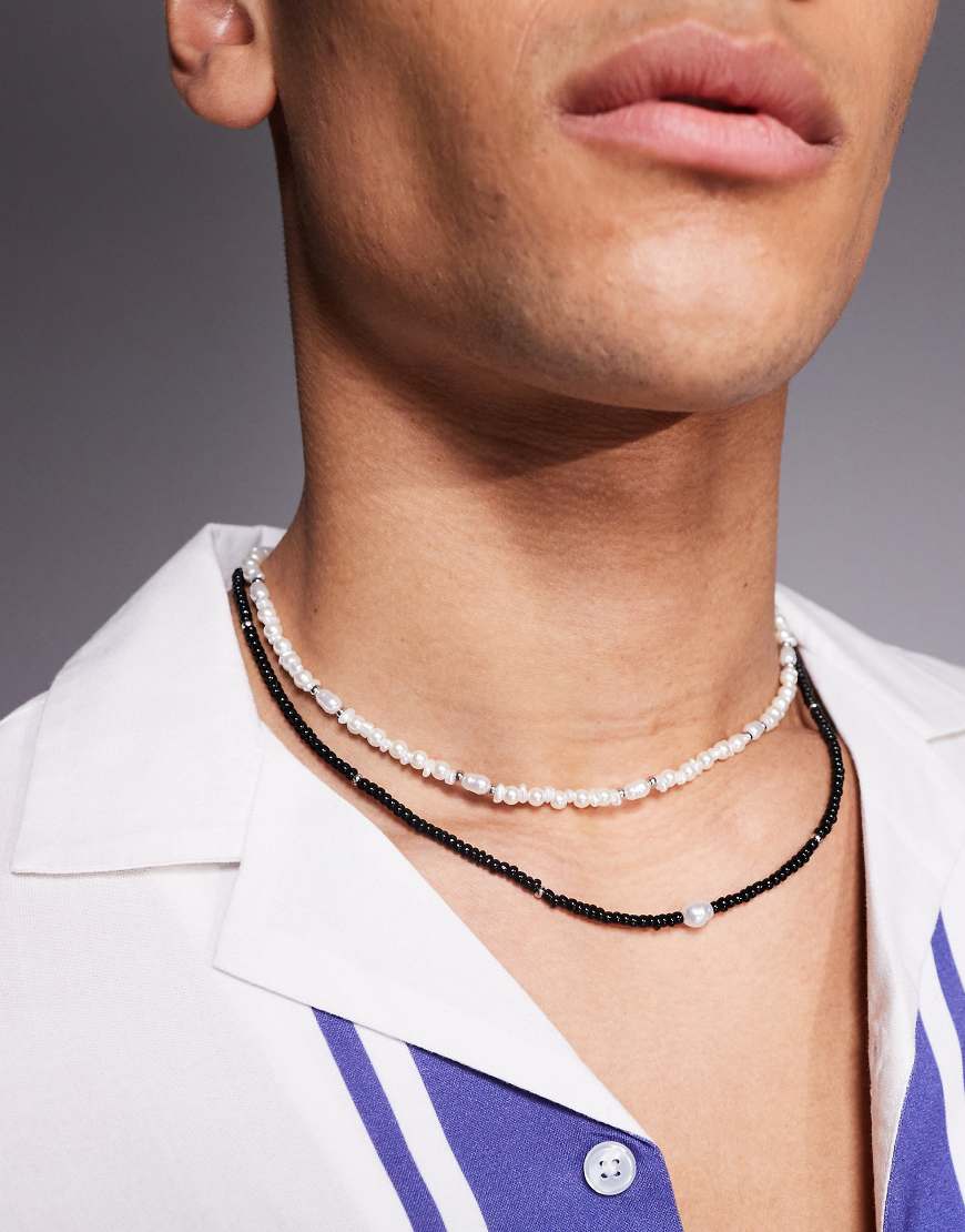 ASOS DESIGN - Festival-Halskette mit Frischwasser-Kunstperlen in Schwarz von ASOS DESIGN