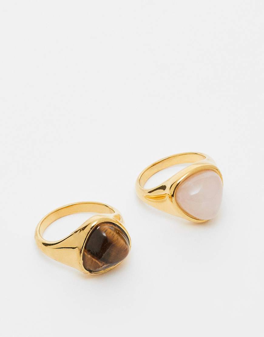 ASOS DESIGN - 2er-Pack Ringe aus Edelstahl in Goldoptik mit echten Halbedelsteinen-Goldfarben ASOS DESIGN - 2er-Pack Ringe aus Edelstahl in Goldoptik mit echten Halbedelsteinen-Goldfarben von ASOS DESIGN