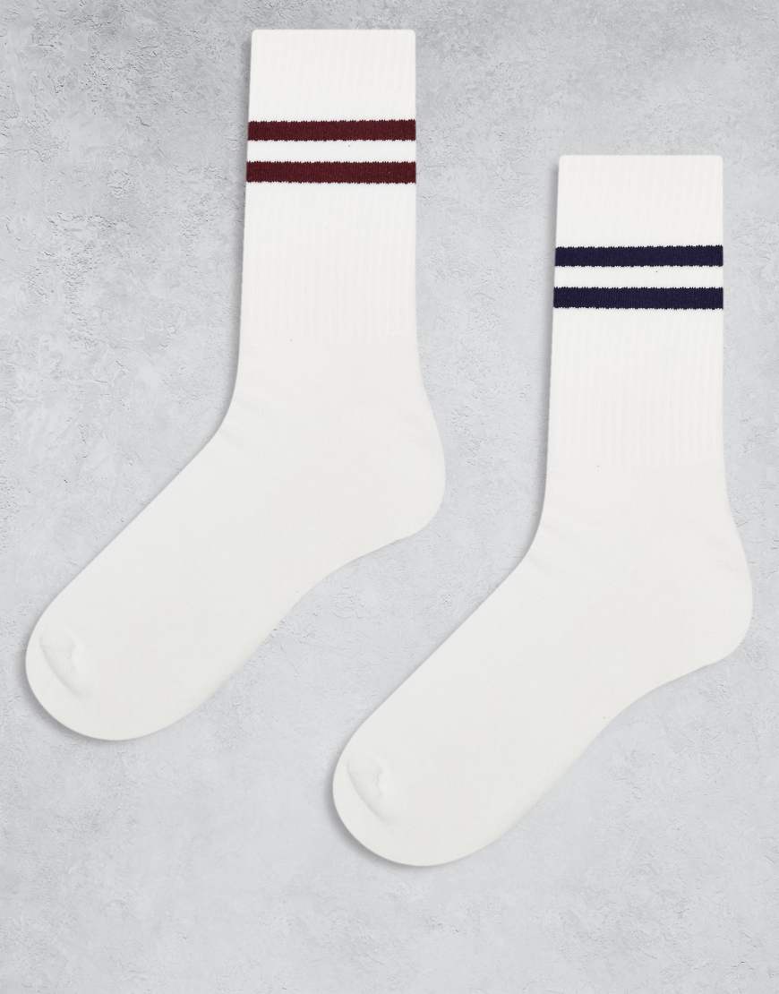 ASOS DESIGN - 2er-Pack Socken in Creme mit Streifen-Weiß von ASOS DESIGN