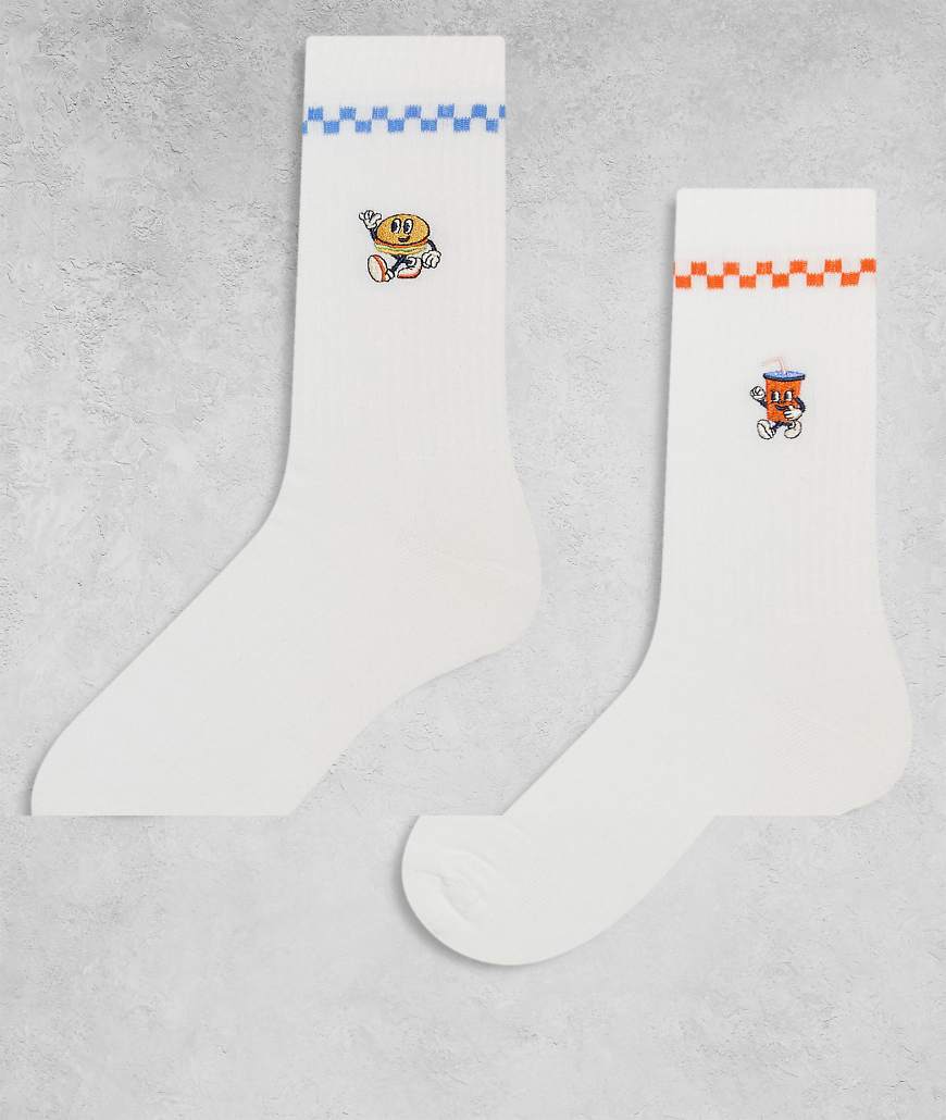ASOS DESIGN - 2er-Pack Socken in Ecru mit Fastfood-Figurenmotiven-Weiß von ASOS DESIGN