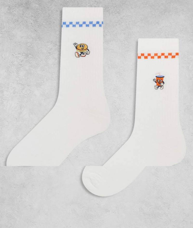 ASOS DESIGN - 2er-Pack Socken in Ecru mit Fastfood-Figurenmotiven-Weiß von ASOS DESIGN