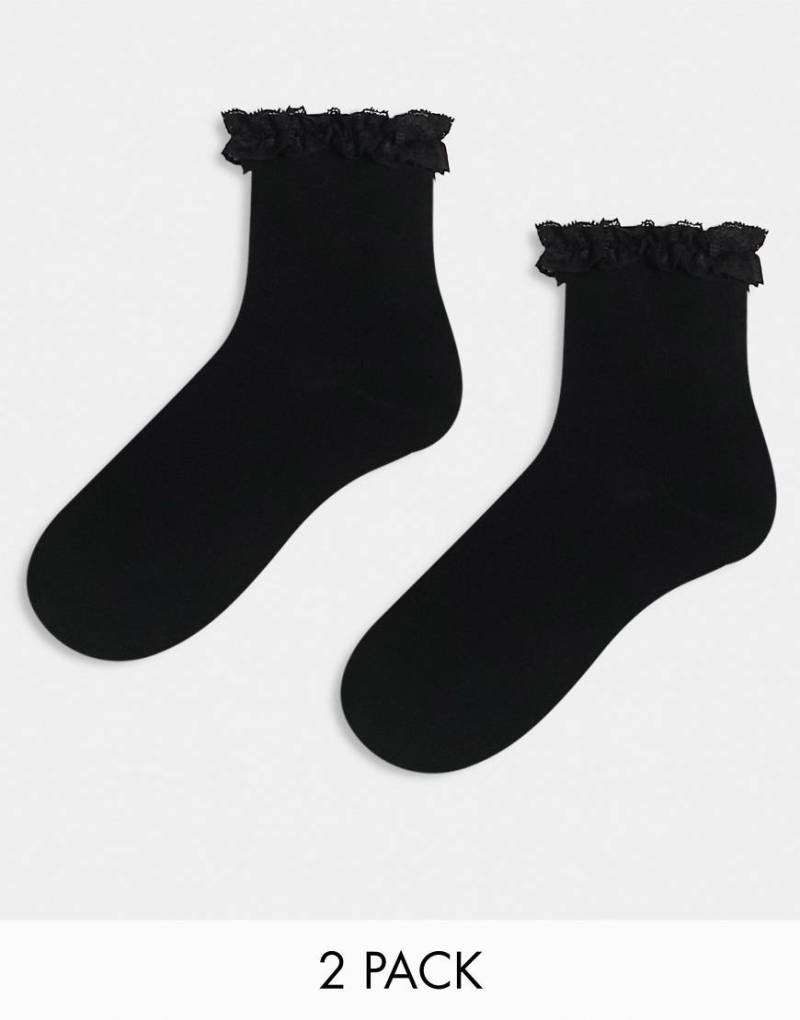 ASOS DESIGN - 2er-Pack Socken in Schwarz mit Rüschenkante von ASOS DESIGN