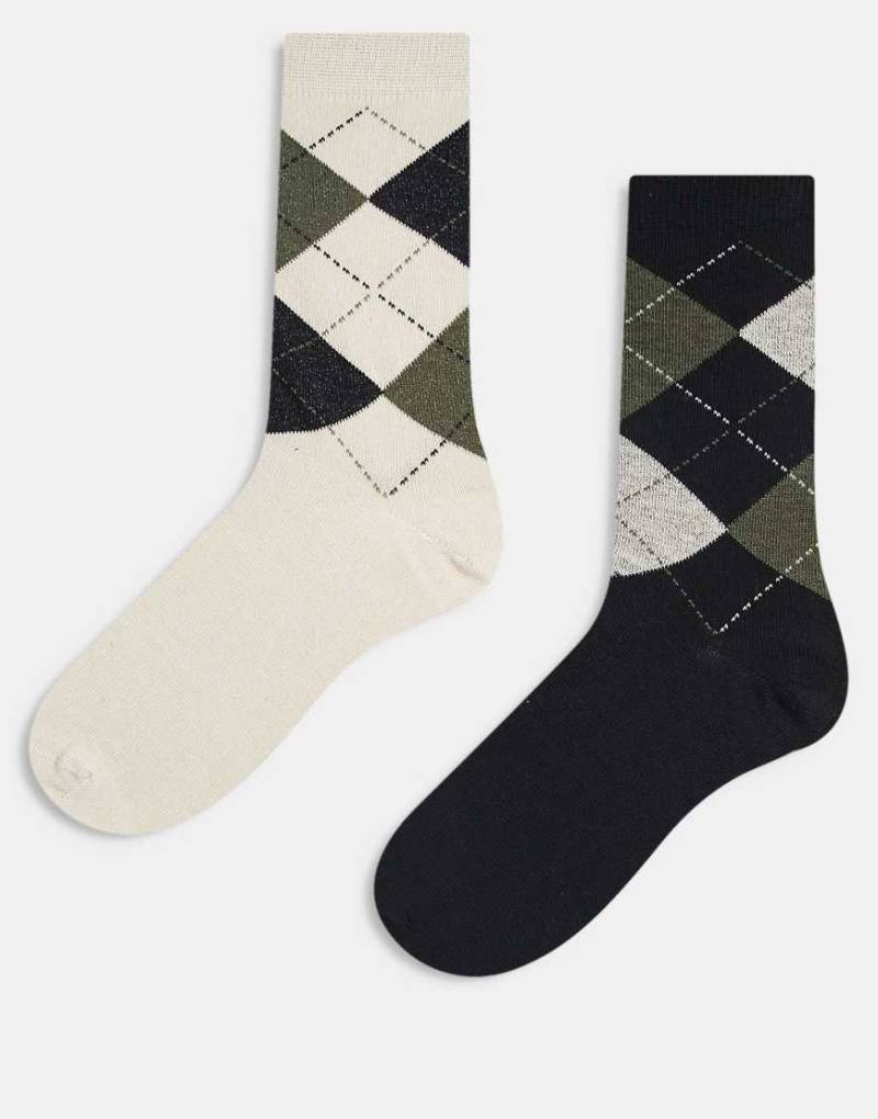 ASOS DESIGN - 2er-Pack Socken in Schwarz und Elfenbein mit Karomuster-Weiß von ASOS DESIGN