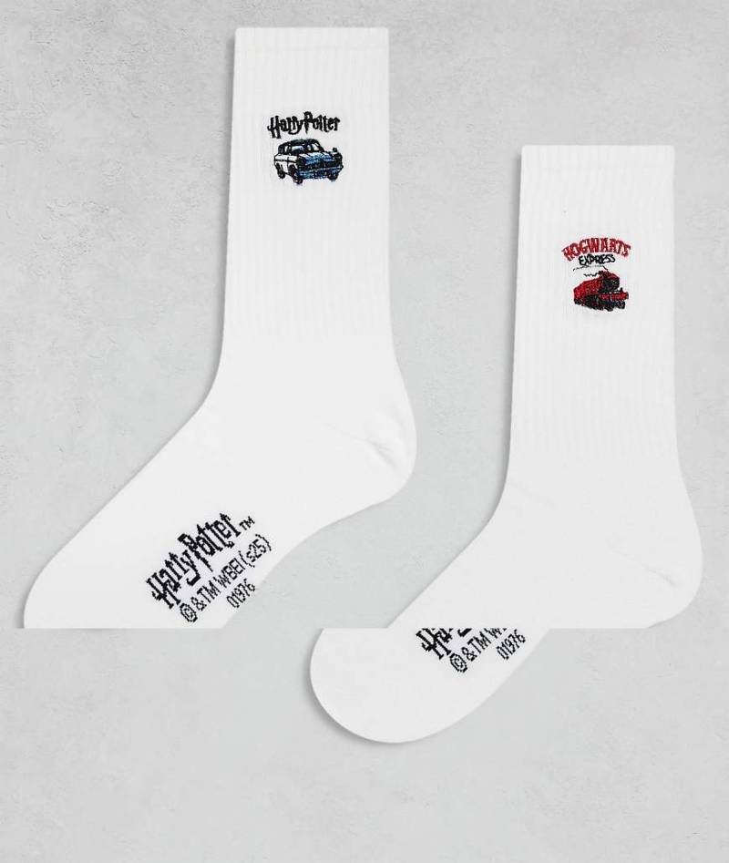 ASOS DESIGN - 2er-Pack Socken in Weiß mit „Harry Potter"-Motiven von ASOS DESIGN