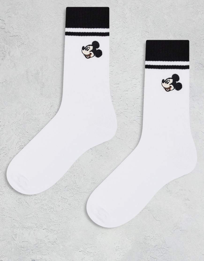 ASOS DESIGN - 2er-Pack Socken in Weiß mit „Micky Maus"-Motiv und schwarzen Streifen ASOS DESIGN - 2er-Pack Socken in Weiß mit „Micky Maus"-Motiv und schwarzen Streifen von ASOS DESIGN