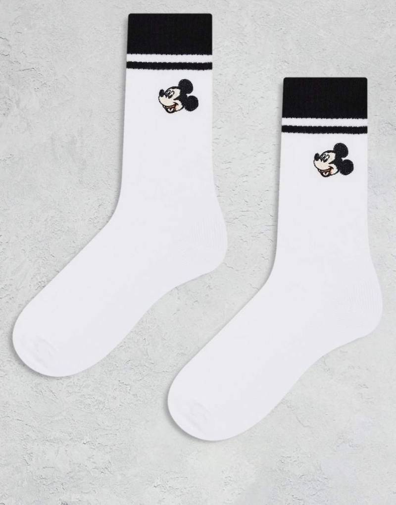 ASOS DESIGN - 2er-Pack Socken in Weiß mit „Micky Maus"-Motiv und schwarzen Streifen von ASOS DESIGN