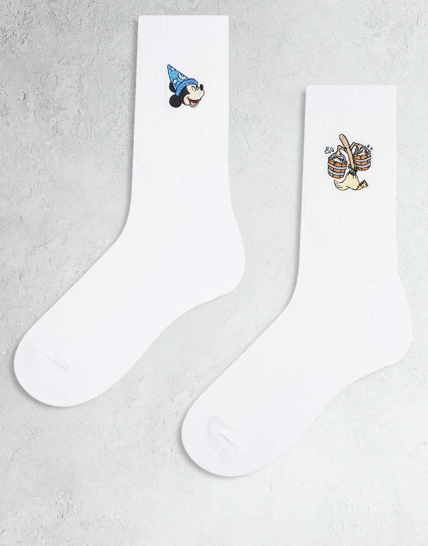 ASOS DESIGN - 2er-Pack Socken in Weiß mit Disneys Mickey-Fantasia-Motiven von ASOS DESIGN