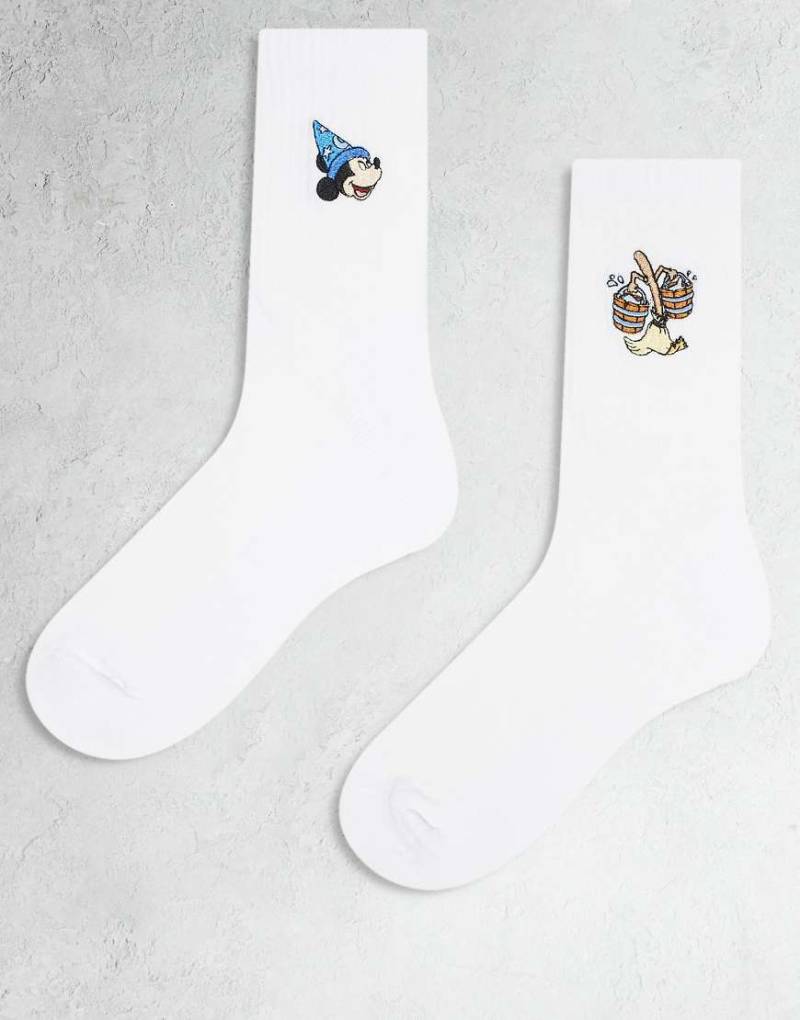 ASOS DESIGN - 2er-Pack Socken in Weiß mit Disneys Mickey-Fantasia-Motiven von ASOS DESIGN