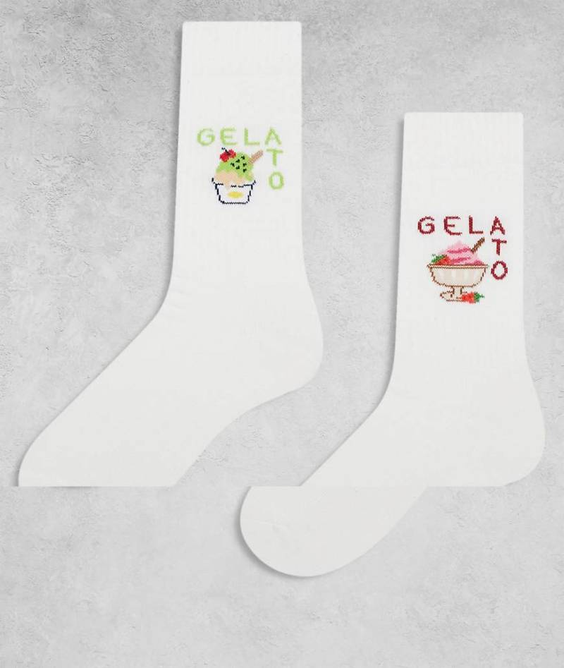 ASOS DESIGN - 2er-Pack Socken in Weiß mit Eiscreme-Motiv von ASOS DESIGN
