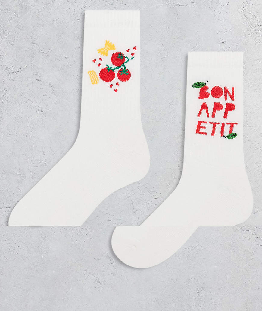 ASOS DESIGN - 2er-Pack Socken in Weiß mit Food-Grafikprint von ASOS DESIGN