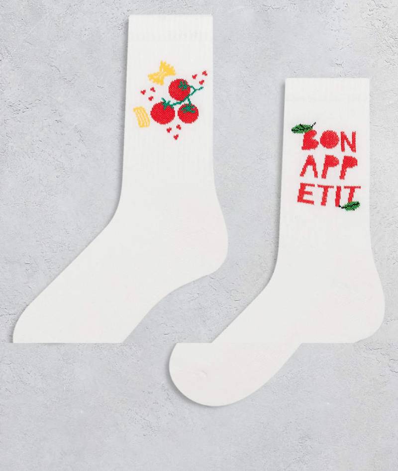 ASOS DESIGN - 2er-Pack Socken in Weiß mit Food-Grafikprint von ASOS DESIGN