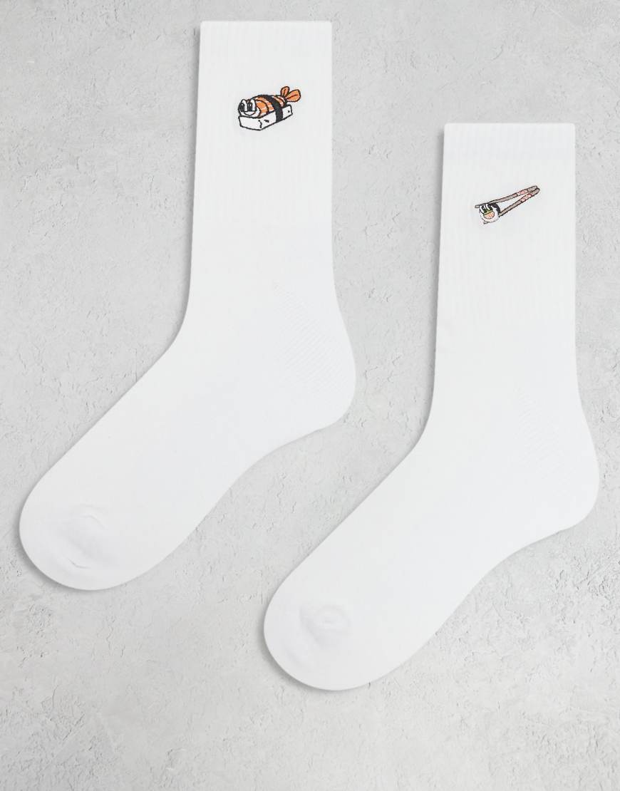 ASOS DESIGN - 2er-Pack Socken in Weiß mit Stickerei von ASOS DESIGN