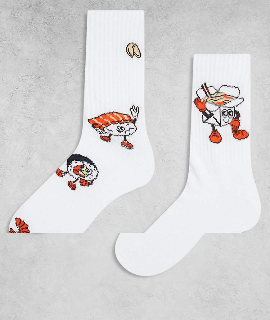 ASOS DESIGN - 2er-Pack Socken in Weiß mit Sushi-Foodprint ASOS DESIGN - 2er-Pack Socken in Weiß mit Sushi-Foodprint von ASOS DESIGN