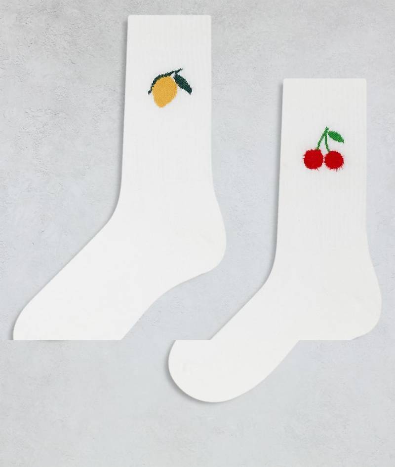 ASOS DESIGN - 2er-Pack Socken mit Zitronen- und Kirschgrafik in Weiß von ASOS DESIGN