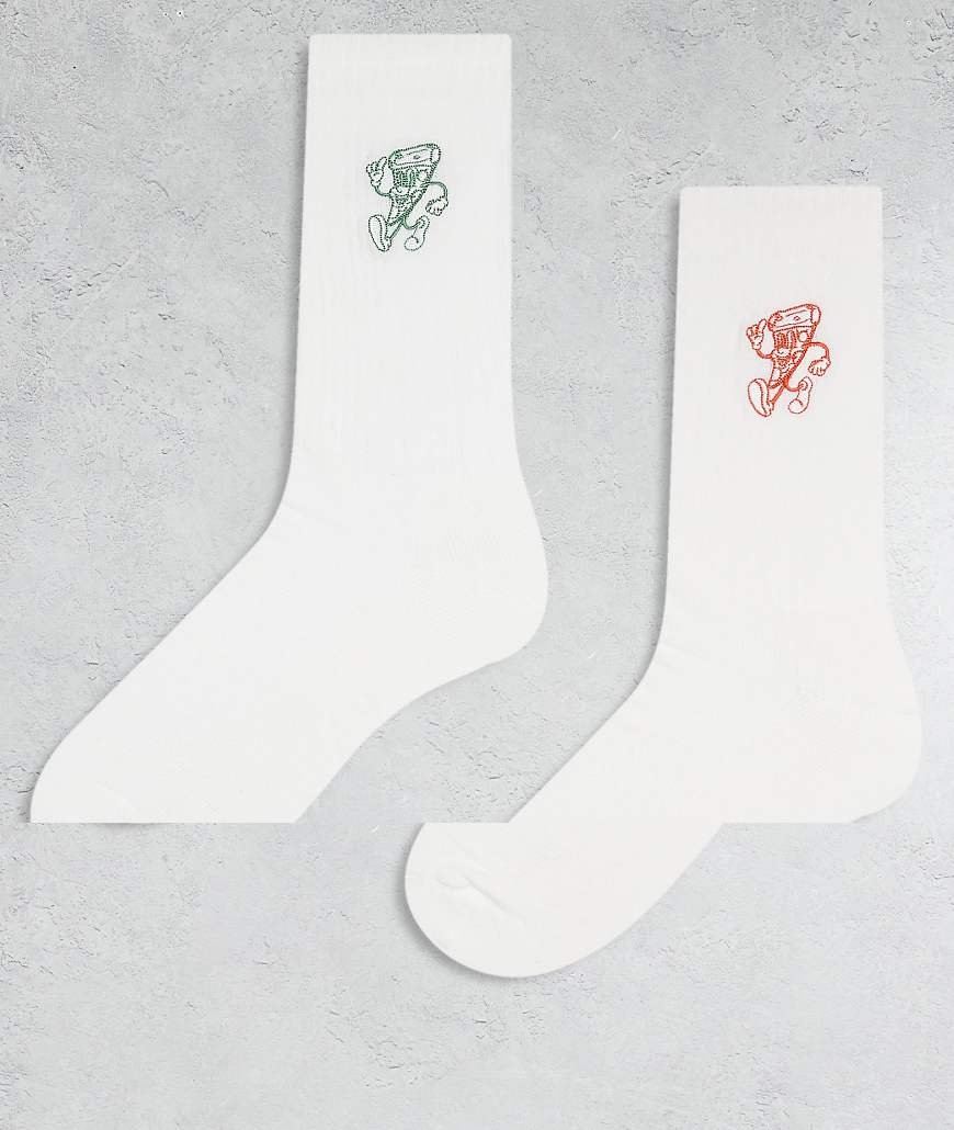 ASOS DESIGN - 2er-Pack Socken in mit Pizza-Motiv verschiedenen Farben-Bunt von ASOS DESIGN