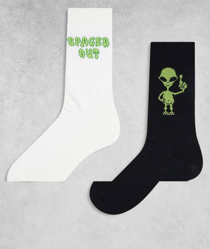 ASOS DESIGN - 2er-Pack Socken in verschiedenen Farben mit Alien-Motiv-Bunt von ASOS DESIGN