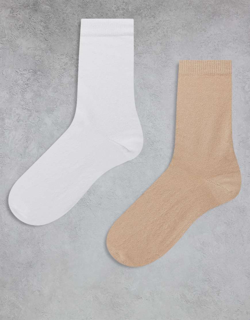 ASOS DESIGN - 2er-Pack Socken mit hohem Baumwollanteil in Khaki und Steinbeige-Bunt von ASOS DESIGN