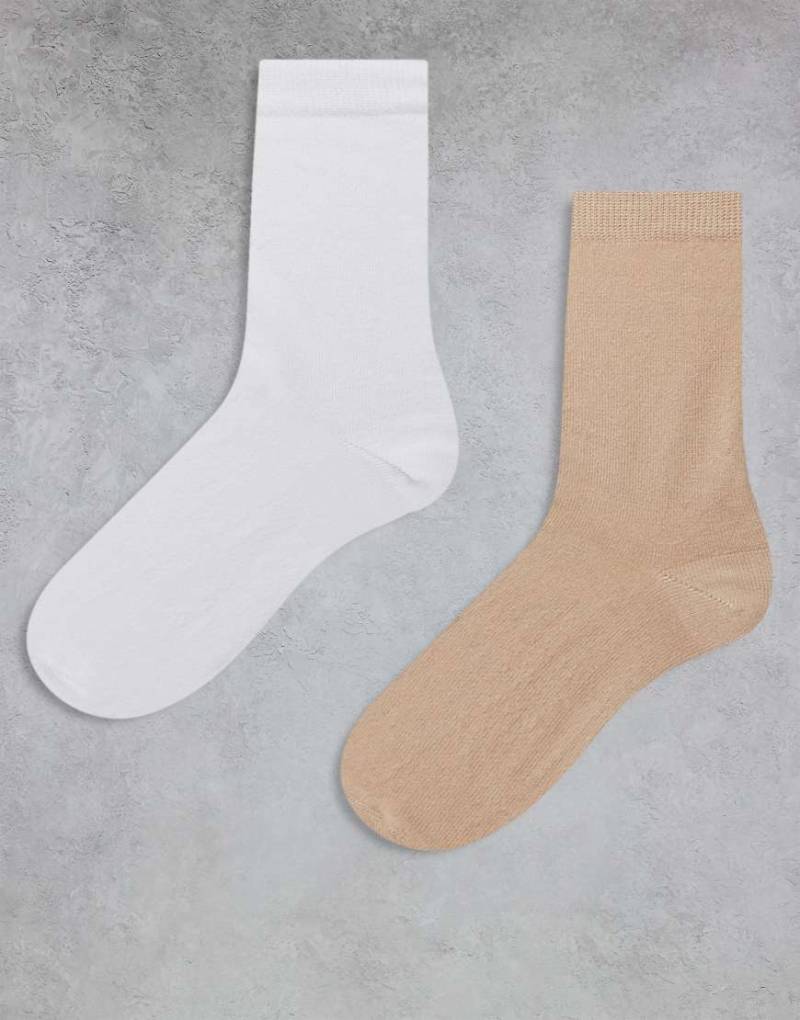 ASOS DESIGN - 2er-Pack Socken mit hohem Baumwollanteil in Khaki und Steinbeige-Bunt von ASOS DESIGN