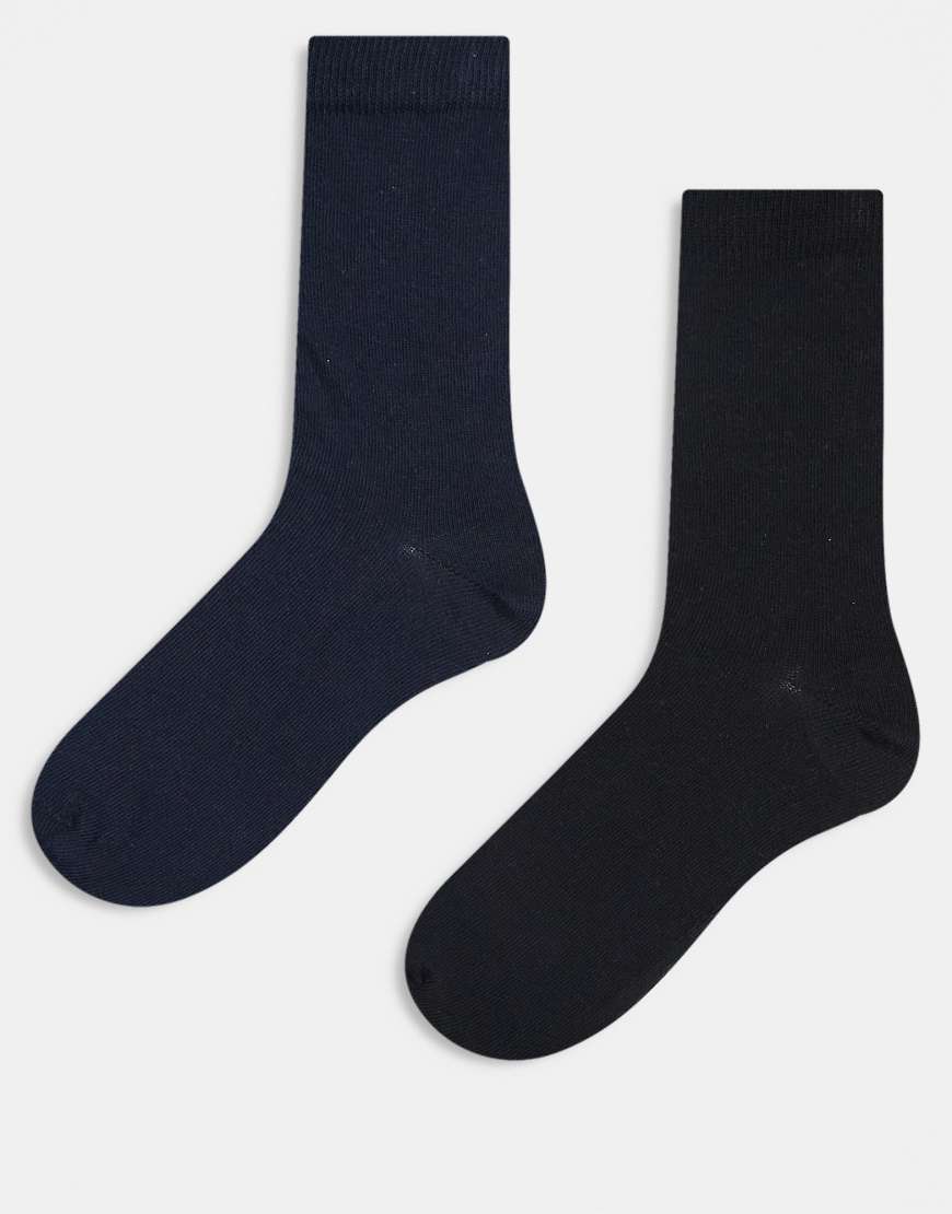 ASOS DESIGN - 2er-Pack Socken mit hohem Baumwollanteil in Schwarz und Marineblau-Bunt von ASOS DESIGN