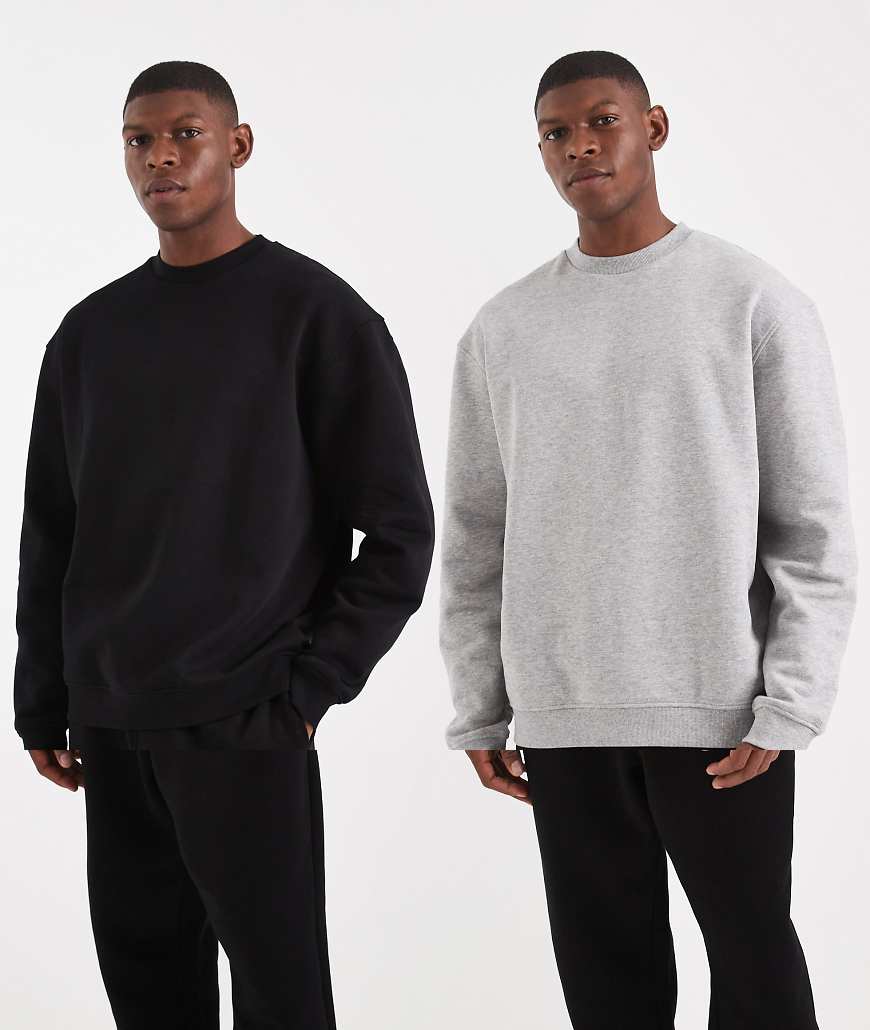ASOS DESIGN - 2er-Pack Sweatshirts in Schwarz und meliertem Grau mit Relaxed-Fit-Passform-Bunt ASOS DESIGN - 2er-Pack Sweatshirts in Schwarz und meliertem Grau mit Relaxed-Fit-Passform-Bunt von ASOS DESIGN